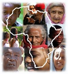 Logo of the website - Contour of Africa with faces of African people